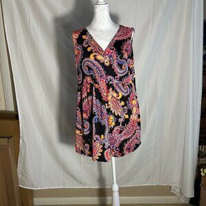 Flirty Pink Size 1X Multi color paisley, Sleeveless V-neck Top
